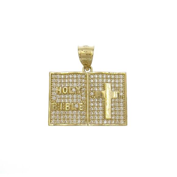 10k Gold Holy Bible Praying Book Pendant Charm Cz 1" - Picture 1 of 3